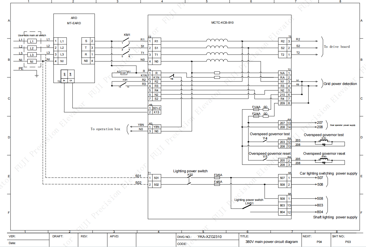 Diagrama esquemático eléctrico del armario de control del ascensor FUJI Diagrama esquemático eléctrico del armario de control del ascensor FUJI